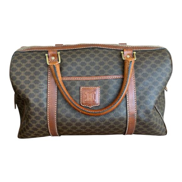 Celine Macadam Boston Bag Vintage Brown 2 Handle Classic Monogram Purse Handbag - Picture 1 of 16